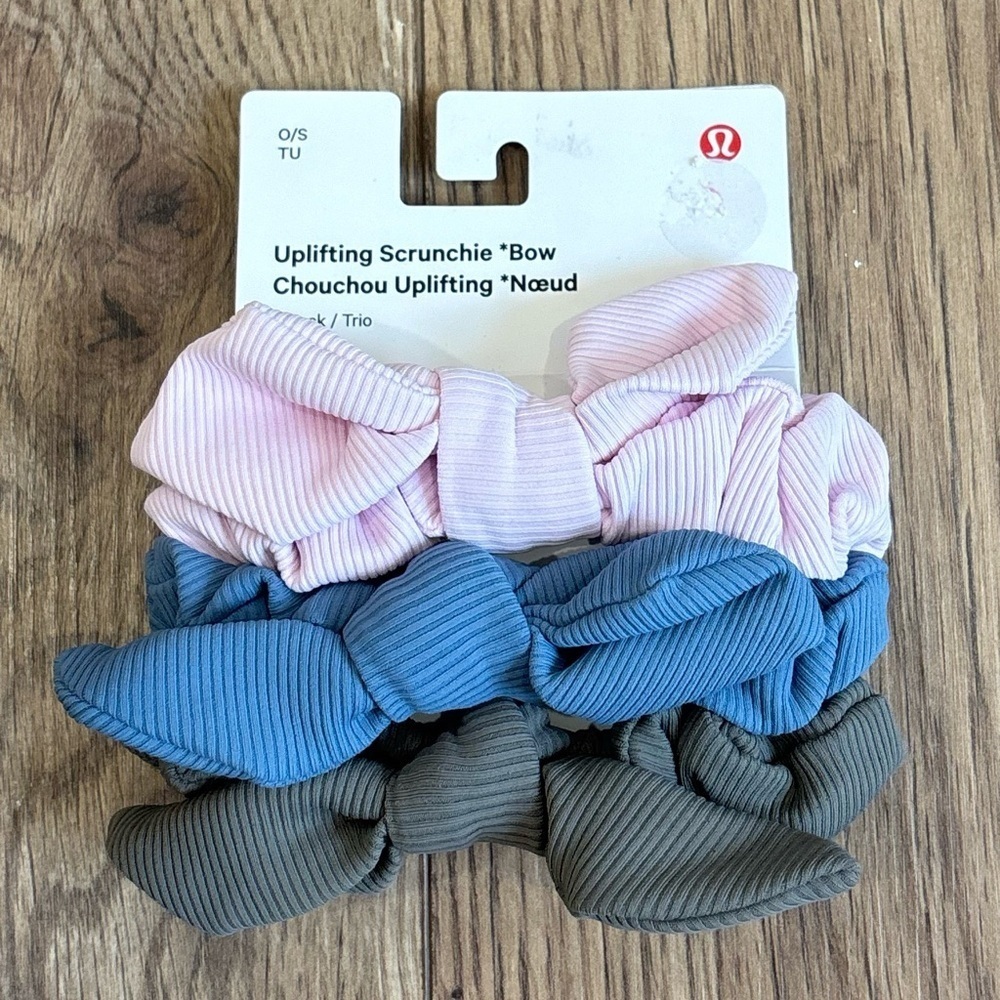 NWT Lululemon Uplifting Scrunchies *Bow In Meadowstreet Pink Utility Blue Carbon